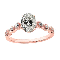 14K Gold Engagement Ring Round & Oval Old European Natural Earth Mined Diamond 4 Carats