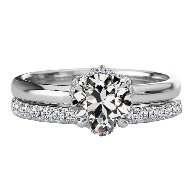 Gold Engagement Ring Set Old Miner Cut Diamond