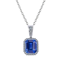 14K Gold Halo Emerald Blue Sapphire & Diamond Pendant 2.25 Carats
