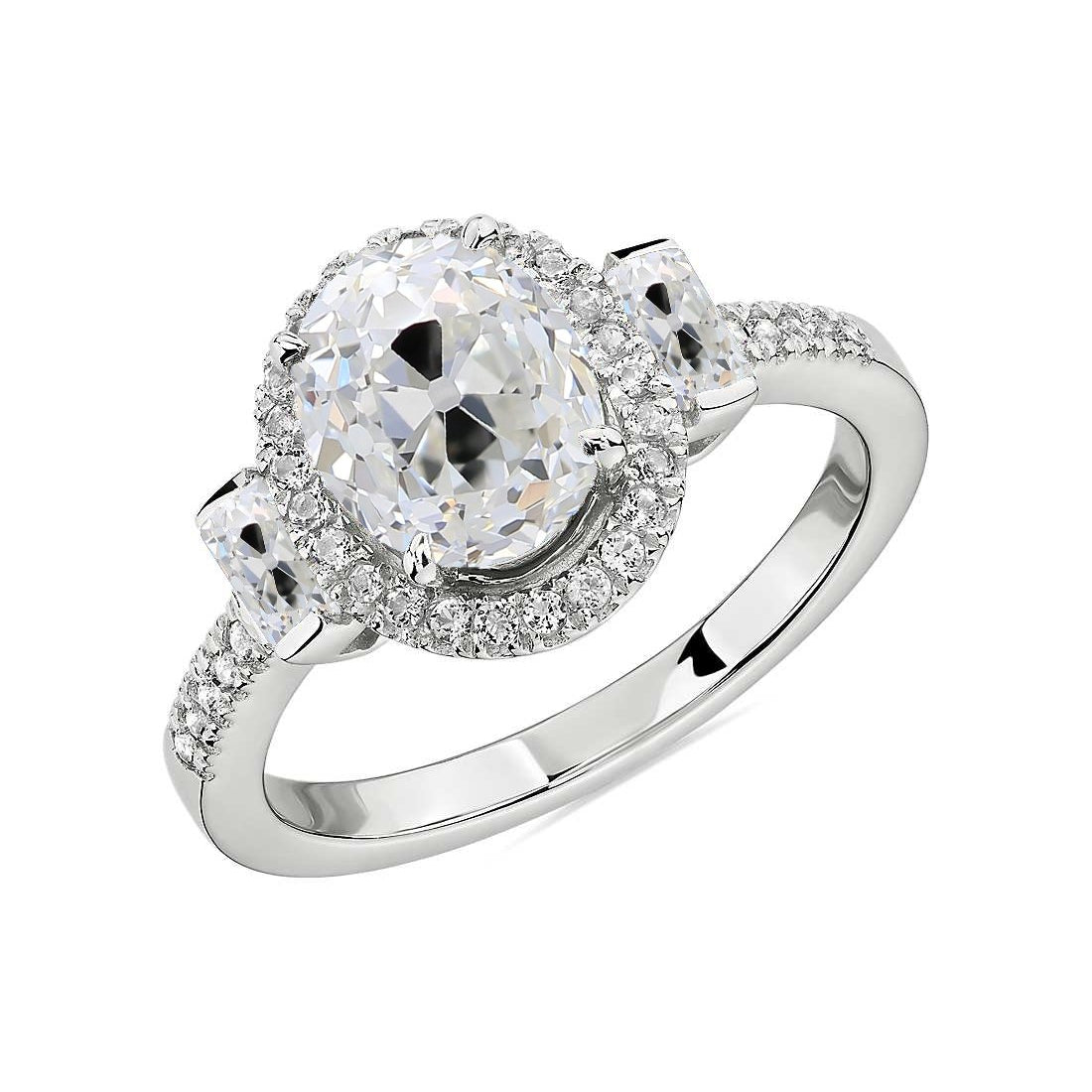 Halo Old Pear Engagement Ring White Gold Solitaire Ring with Accents