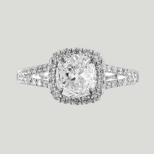 14K Gold Halo Ring Cushion Old Miner Diamond