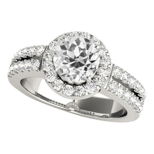 14K Gold Halo Ring Old Mine Cut