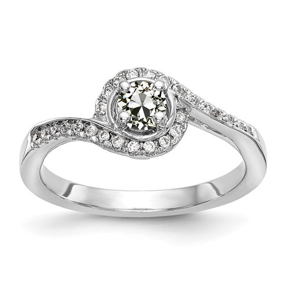 Ladies Wedding White Gold Halo Round Old Cut Diamond Ring