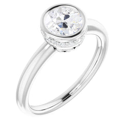 Real  14K Gold Hidden Halo Round Old Miner Diamond Ring Bezel Set Jewelry