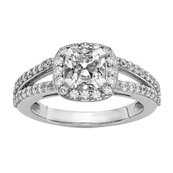 14K Gold Lady Halo Ring Cushion Old Cut Natural Earth Mined Diamond Split Shank 5 Carats