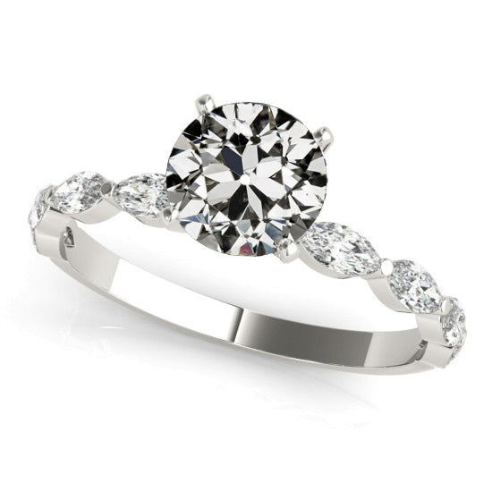  Fancy Lady’s Sparkling Vintage Style White Gold Weeding Anniversary   Gold Old Miner Cut Diamond Anniversary Ring