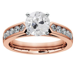 14K Gold Old Cut Round Natural Earth Mined Diamond Ring Channel Set 4.25 Carats