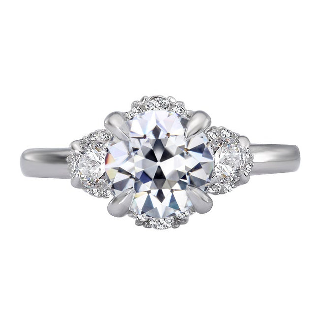 Gold Old Miner Cut Diamond Engagement Ring Prong Set