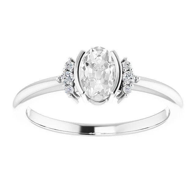 Engagement White Gold Oval Old Cut Diamond Ring