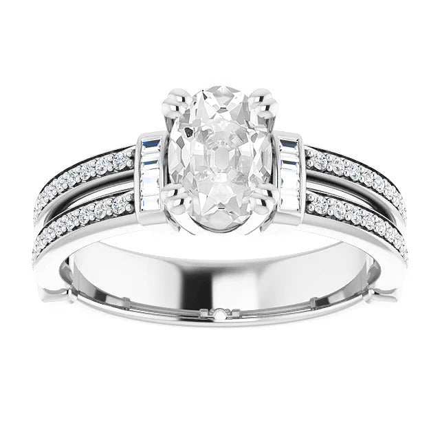 White Gold Oval Old Cut Diamond Ring