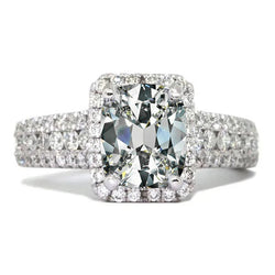 14K Gold Oval Old Mine Cut Natural Earth Mined Diamond Halo Ring 9.50 Carats White Gold