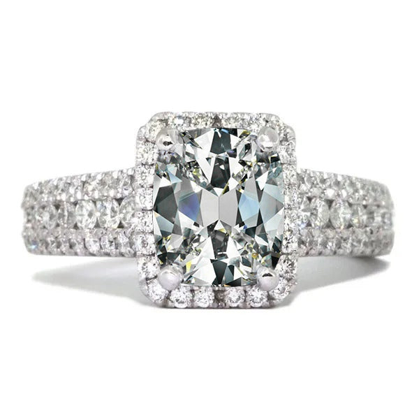 14K Gold Oval Old Mine Cut Diamond Halo Ring