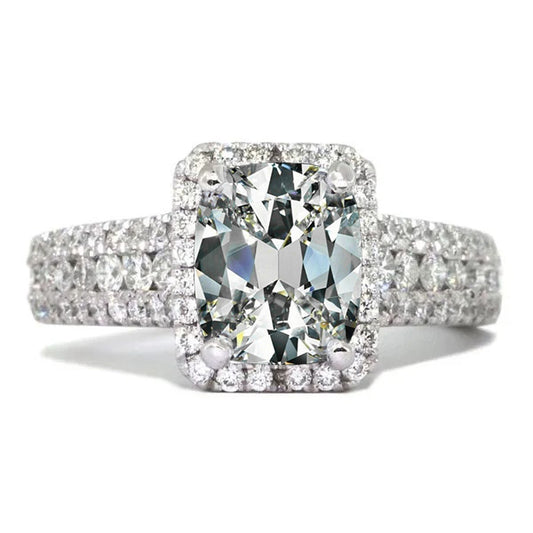 14K Gold Oval Old Mine Cut Diamond Halo Ring