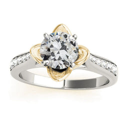 Real  14K Gold Round Old Cut Diamond Ring Flower Style 2.75 Carats Two Tone