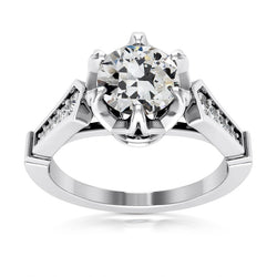 14K Gold Round Old Mine Cut Real Natural Earth Mined Diamond Ring 6 Prong Set 4.25 Carats