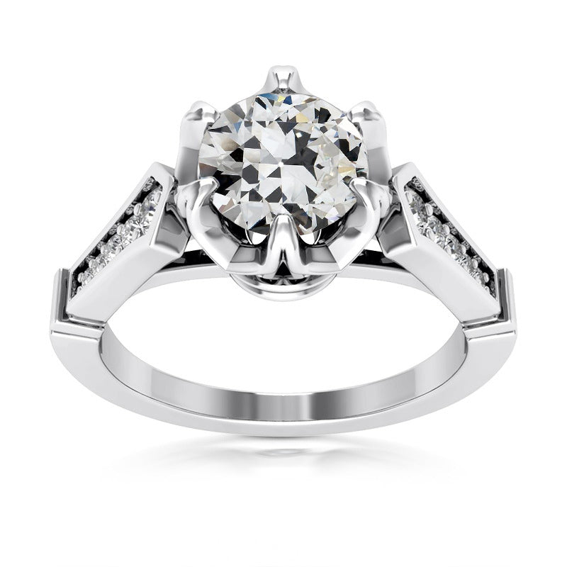 14K Gold Round Old Mine Cut Diamond Ring