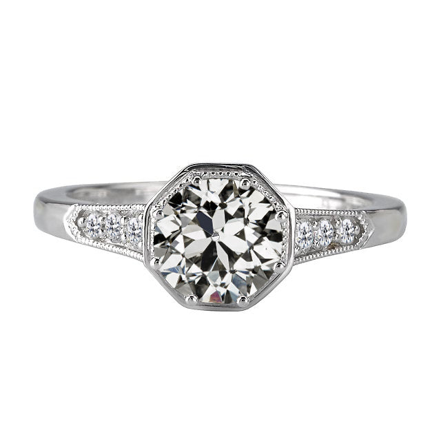 Woman's White Gold Weeding Anniversary Gold Round Old Miner Diamond Ring