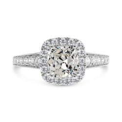 14K Gold Round & Cushion Old Mine Cut Natural Earth Mined Diamond Halo Ring 8 Carats