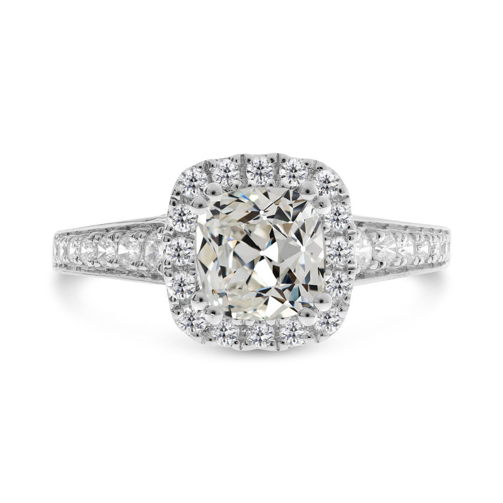 Gold Old Miner Cut Diamond Halo Ring