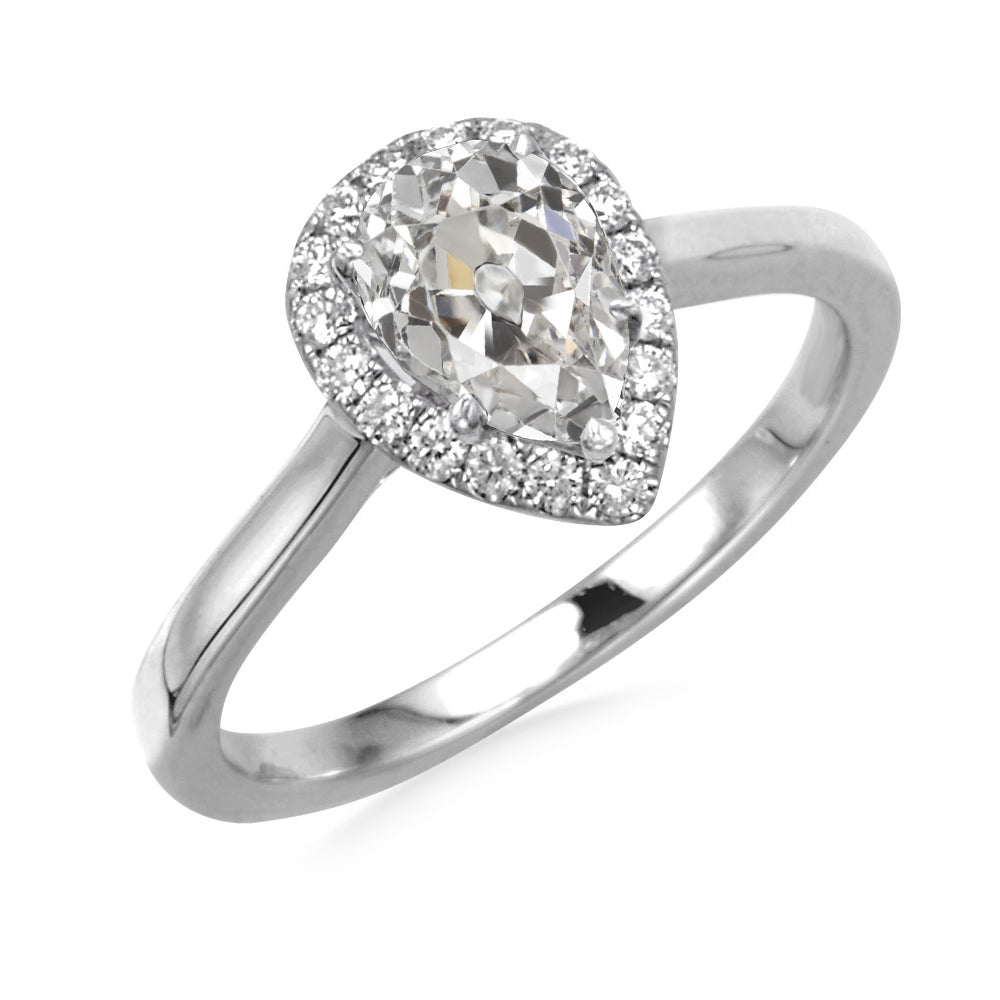 14K Gold Round & Pear Old Mine Cut Diamond Halo Ring 4.50 Carats