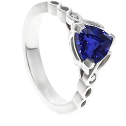 14K Gold Three Stone Ring Trillion Blue Sapphire 1.75 Carats Diamonds