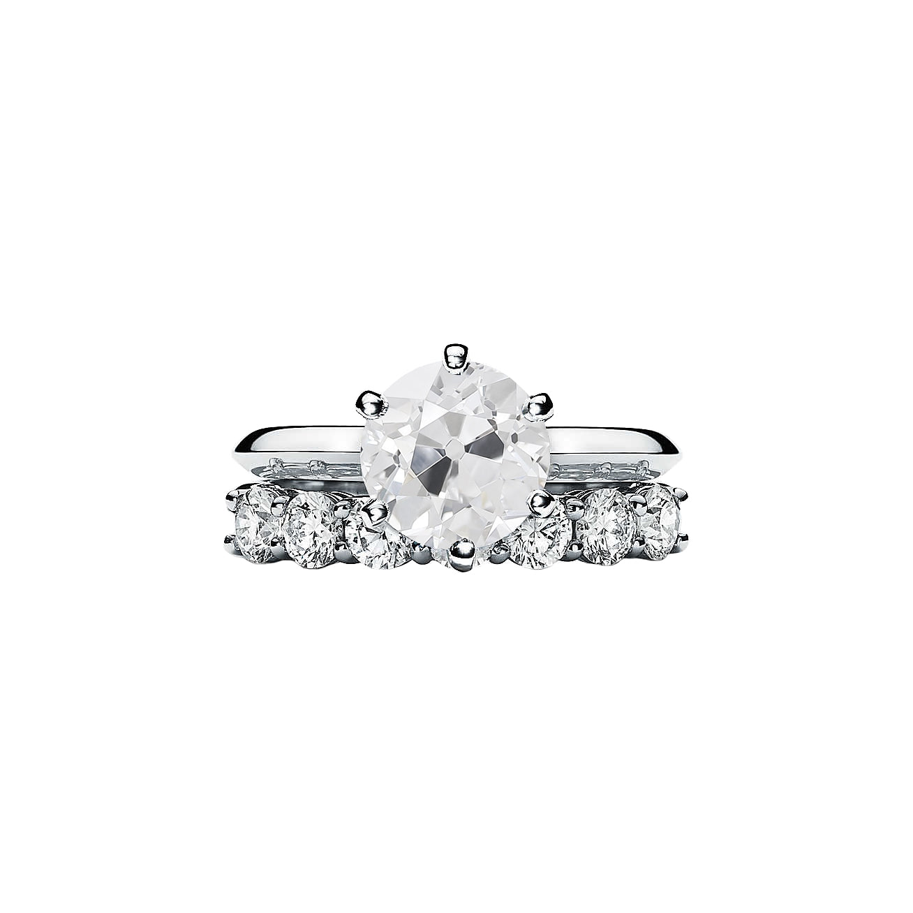 Wedding Ring Set Round Old Miner Diamond Prong Set