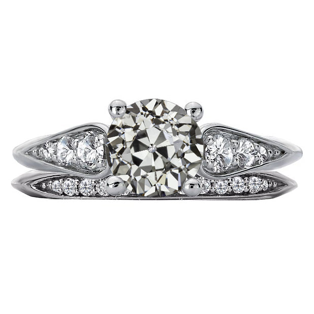 Wedding Ring Set Round Old Miner Diamond