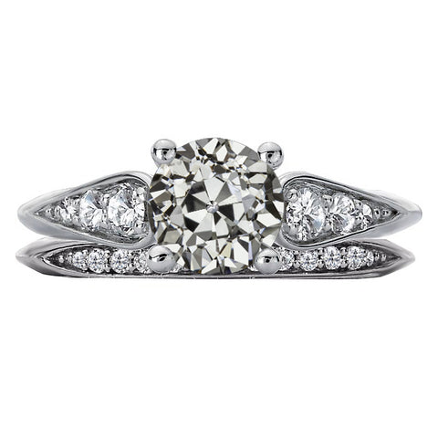 Wedding Ring Set Round Old Miner Diamond