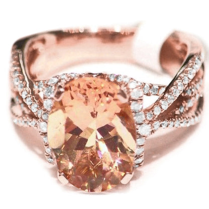  Rose Gold   Morganite With Diamonds Anniversary Ring New Ladies  