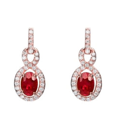 14K Rose Gold 6.70 Carats Ruby And Diamonds Dangle Earrings