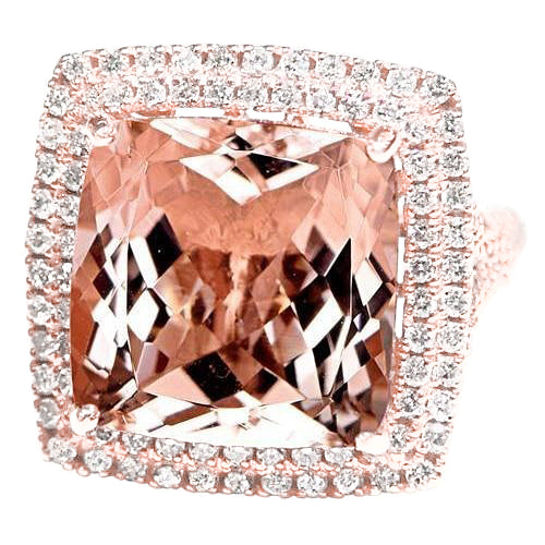 New Amazing Stylish Rose Gold Morganite And Diamond  Ring New