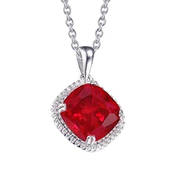 14K White Gold 10.50 Carats Red Ruby And Diamonds Pendant Necklace