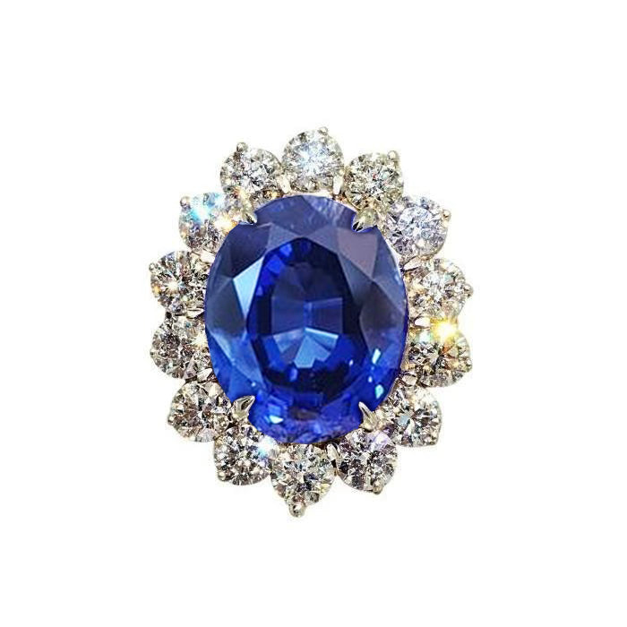 4.60 Ct Sri Lankan Sapphire And Natural Earth Mined Diamonds Ring 14K White Gold
