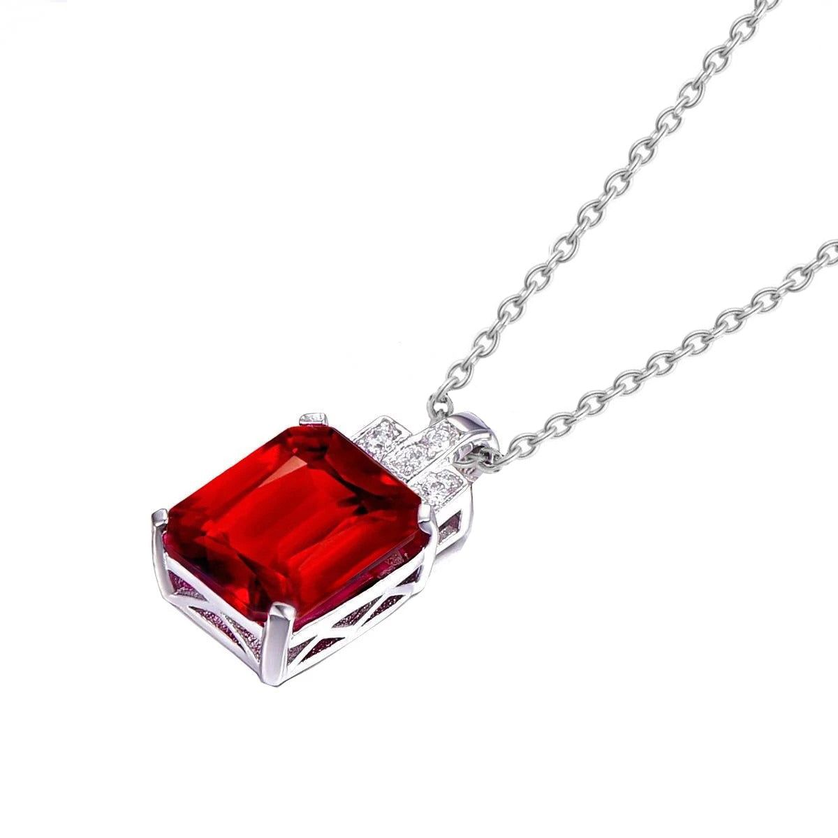 7.70 Ct Ruby And Natural Earth Mined Diamonds Pendant Necklace 14K White Gold