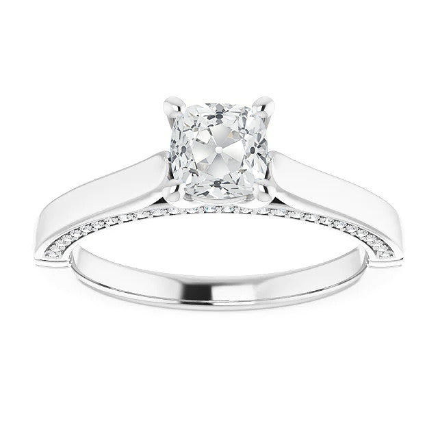 14K White Gold Cushion Old Cut Diamond Ring