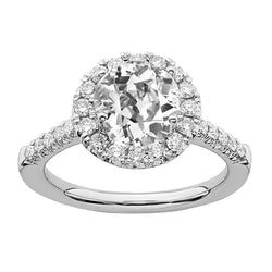 14K White Gold Halo Ring Old Mine Cut Diamond Jewelry 4 Carats