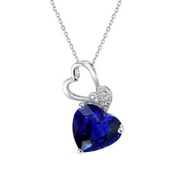14K White Gold Heart Dark Blue Sapphire & Diamond Pendant 2.50 Carats