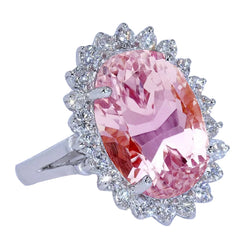 14K White Gold Pink Kunzite Natural Earth Mined Diamond Wedding Ring 25.05 Ct. Gemstone