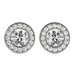 14K White Gold Stud Earrings Halo Old Cut Round Mined Natural Real Diamond ( Not Lab Grown )s 6.50 Ct.