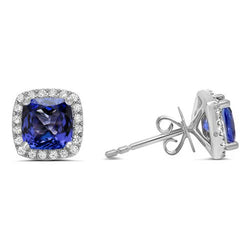 Women Studs Earrings 5.50 Ct Tanzanite & Natural Earth Mined Diamonds 14K White Gold