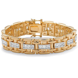 14 Ct Channel Set Princess Cut Natural Earth Mined Diamonds Bracelet Two Tone Gold 14K