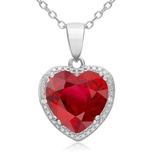 14K 11.10 Ct Red Ruby With Diamonds Pendant Necklace White Gold Gemstone Pendant