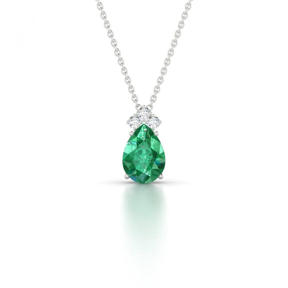 14K 6.30 Carats Emerald With Diamonds Pendant Necklace White Gold Pendant