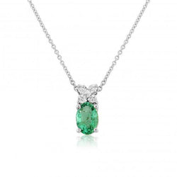 Green Emerald With Diamond Necklace 3.40 Carats White Gold 14K