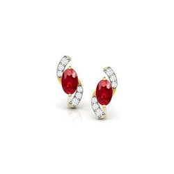 Ladies Studs Earrings 2.60 Carats Ruby And Diamonds New Yellow Gold