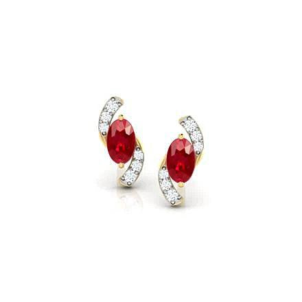 14K Ladies Studs Earrings 2.60 Carats Ruby And Diamonds New Yg Gemstone Earring