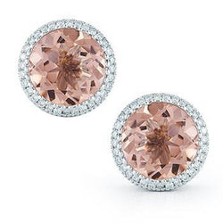 Rose Gold 16.70 Ct Morganite And Diamonds Lady Studs Earrings