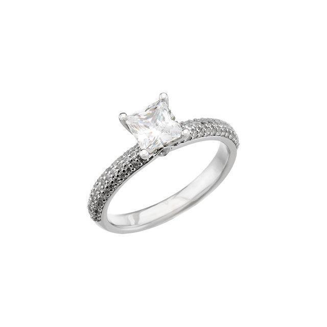 14K White Accented Engagement Ring Solitaire With Accents Solitaire Ring with Accents