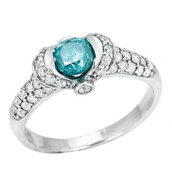 14K White Gold 1.25 Ct Blue Diamond Fancy Gemstone Ring Jewelry New