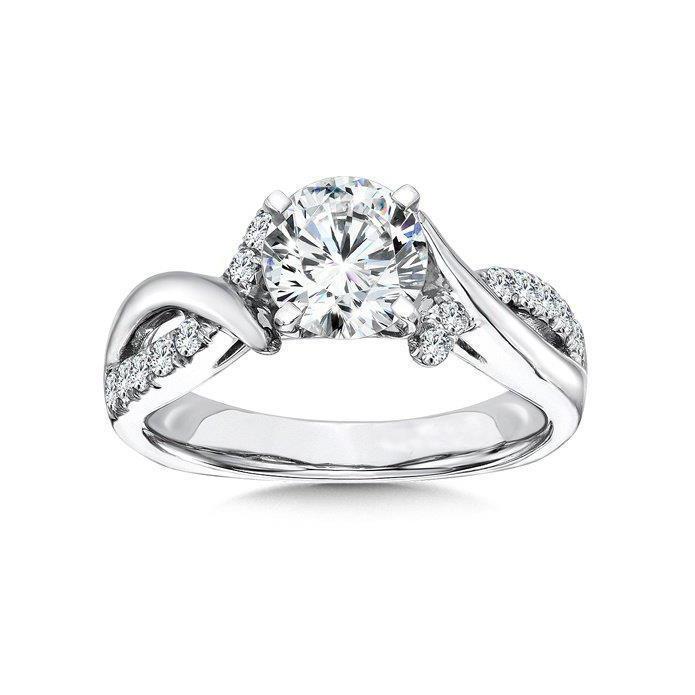  White Gold Brilliant Cut Diamonds Engagement With Accents Solitaire Ring with Accents